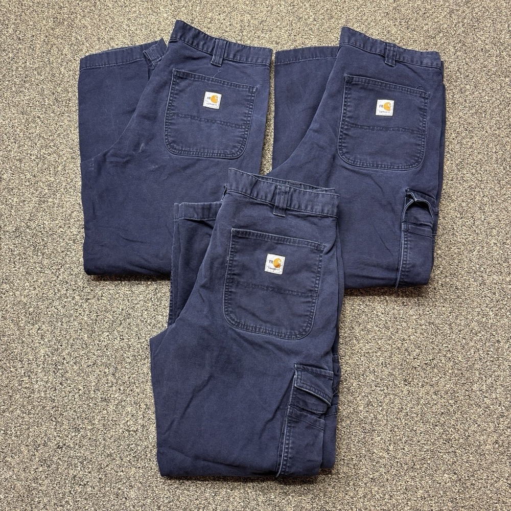 Lot Of 3 Men's Carhartt FR Rugged Flex Relaxed Fit 36x30 Cargo Pants 104205 Blue